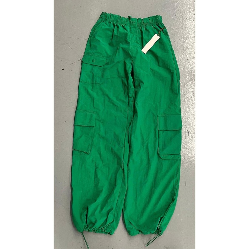 NWT Love Tree Parachute Cargo Baggy Loose Fit Kelly Green Drawstring Pants